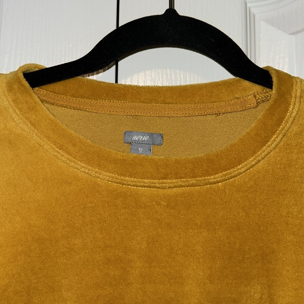 Aerie Terry Cloth Pullover Sweater Sweatshirt Top Crew Neck Marigold Yellow XS - Picture 2 of 11